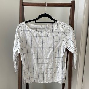 Blue and White Window-Paned Linen Shirt